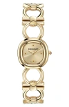 Ferragamo Women's Swiss Double Gancini Gold Ion Plated Link Bracelet Watch 25mm In Ip Yellow Gold