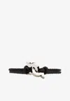 Ferragamo Double Gancini Braided Leather Bracelet In Black