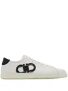 Ferragamo White Sneakers With Gancini Print On The Side And Contrasting Heel