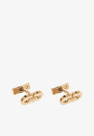 Ferragamo Double-gancini Brass Cufflinks In Gold