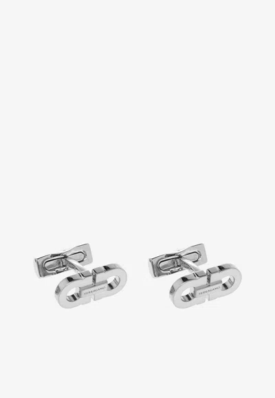 Ferragamo Double-gancini Brass Cufflinks In Silver