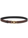 Ferragamo Adjustable Reversible Slim Belt Gancini In Black