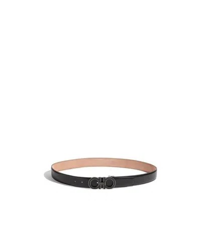 Ferragamo Double Gancini Buckle Belt In Black
