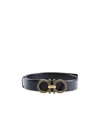Ferragamo Double Gancini Buckle Belt In Black
