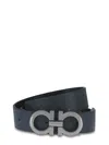 Ferragamo Double Gancini Buckle Calf Leather Belt In Black