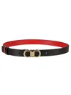 Ferragamo Reversible Leather Belt With Gold-tone Double Gancini Buckle In Black