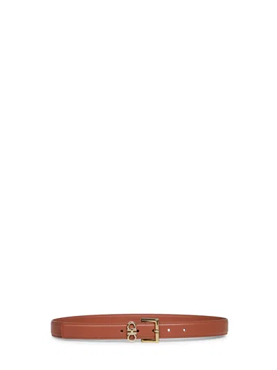 Ferragamo Double Gancini Calf Leather Belt In Brown