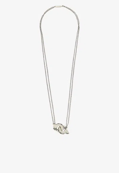 Ferragamo Double Gancini Pendant Layered Necklace In Silver