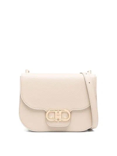 Ferragamo Double Gancini Cross Body Flap Bag In Black