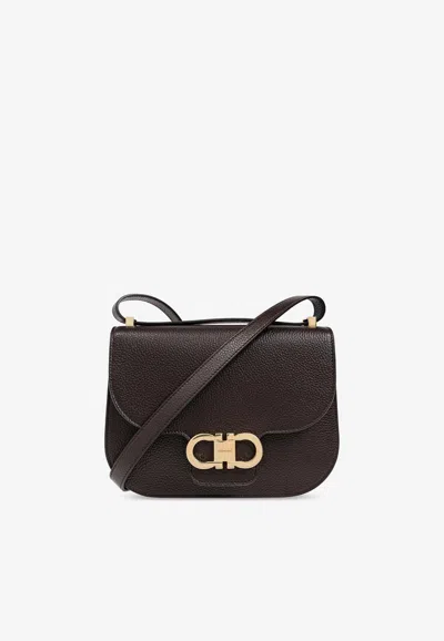 Ferragamo Double Gancini Crossbody Bag In Dark Brown