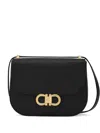 Ferragamo Women Black Crossbody Bag With Double Gancini Plaque On The Front In Grained Leather Woman In Black