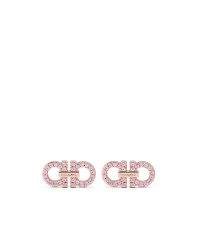 Ferragamo Double Gancini Crystal Embellished Earrings In Pink