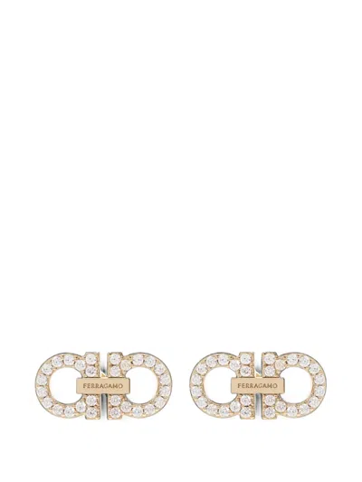 Ferragamo Double Gancini Crystal Embellished Earrings In Gold