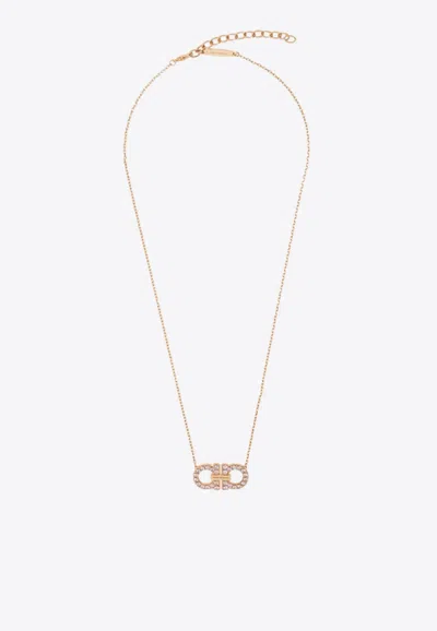 Ferragamo Double Gancini Crystal Pendant Necklace In Gold
