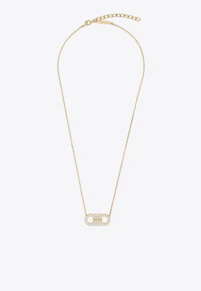 Ferragamo Double Gancini Crystal Pendant Necklace In Gold