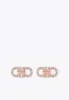 Ferragamo Double Gancini Crystal Stud Earrings In Gold