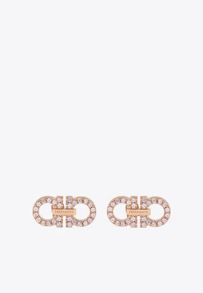 Ferragamo Double Gancini Crystal Stud Earrings In Gold