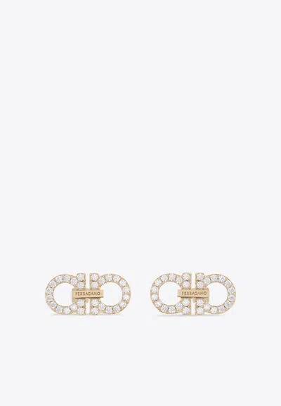 Ferragamo Double Gancini Crystal Stud Earrings In Gold