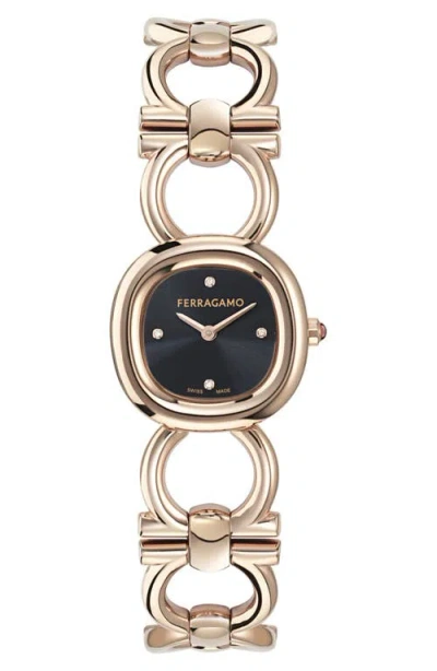 Ferragamo Double Gancini Diamond Bracelet Watch, 25mm In Gold