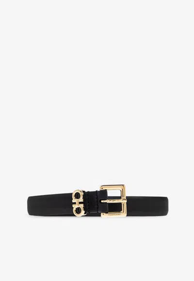 Ferragamo Double Gancini Fixed Belt In Black