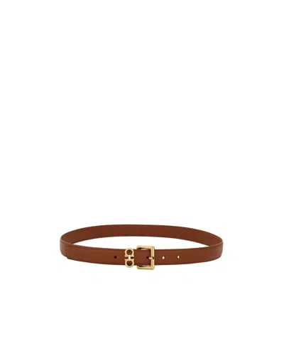 Ferragamo Double Gancini Fixed Belt In Brown