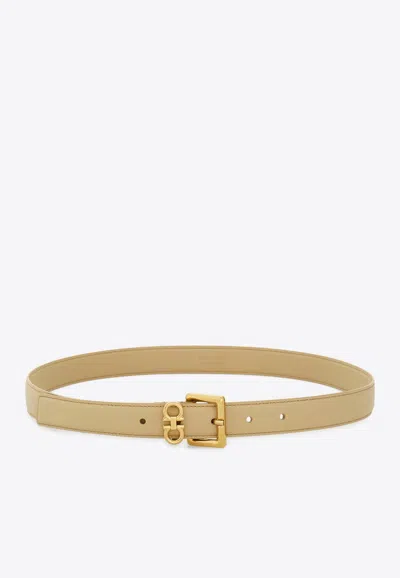 FERRAGAMO DOUBLE GANCINI LEATHER BELT