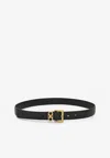 Ferragamo Women Double Gancini Smooth Leather Slim Belt In Black