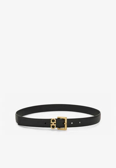 FERRAGAMO DOUBLE GANCINI LEATHER BELT