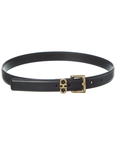 Ferragamo Double Gancini Leather Belt In Black