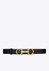 Ferragamo Double Gancini Leather Belt In Black