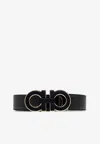 Ferragamo Double Gancini Leather Belt In Black