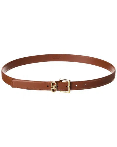Ferragamo Double Gancini Leather Belt In Brown