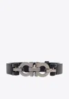 Ferragamo Double Gancini Leather Bracelet In Silver