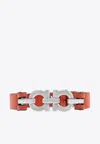 Ferragamo Double Gancini Leather Bracelet In Brown