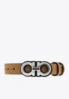 Ferragamo Double Gancini Leather Bracelet In Brown