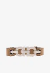Ferragamo Double-gancini Leather Bracelet In Brown