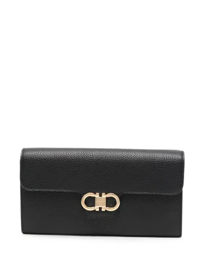 Ferragamo Gancini Calfskin Wallet On Chain With Chain Strap In Black