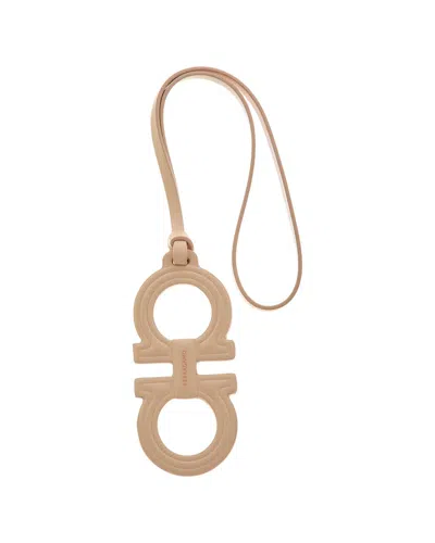 Ferragamo Double Gancini Leather Keychain In Neutral