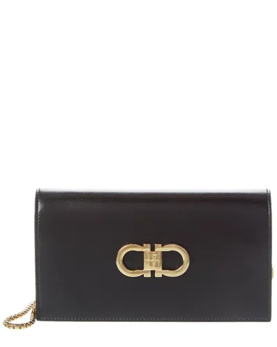 Ferragamo Double Gancini Leather Mini Bag In Black