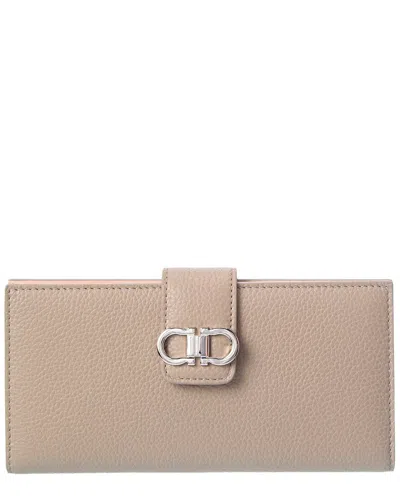 Ferragamo Double Gancini Leather Wallet In Brown