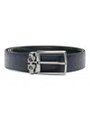 Ferragamo Double Gancini Logo-debossed Leather Belt In Black