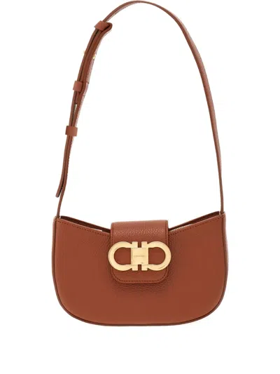 Ferragamo Double Gancini Mini Bag In Brown