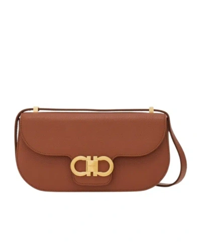 Ferragamo Double Gancini Mini Crossbody Bag In Brown