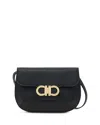 Ferragamo Double Gancini Mini Leather Shoulder Bag In Black