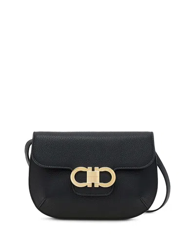 Ferragamo Double Gancini Mini Leather Shoulder Bag In Black