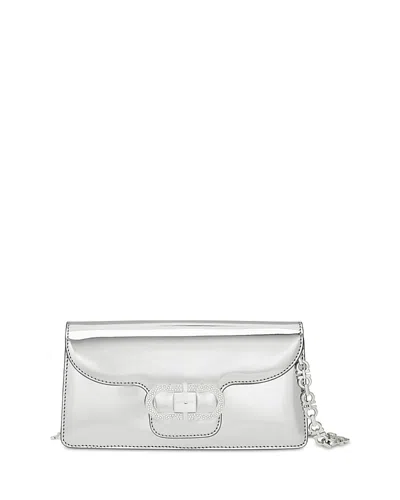 Ferragamo Double Gancini Mini Metallic Leather Chain Bag In Silver