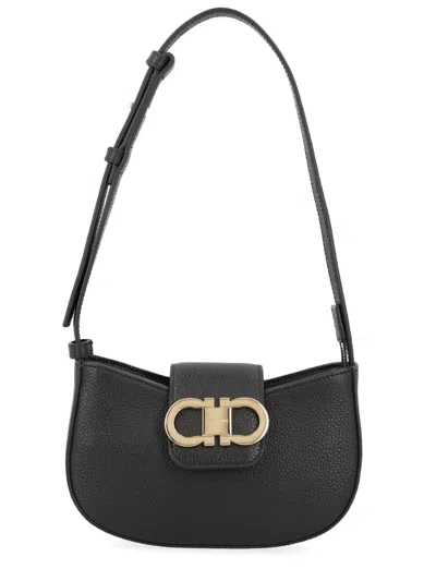 Ferragamo Double Gancini Mini Shoulder Bag In Black