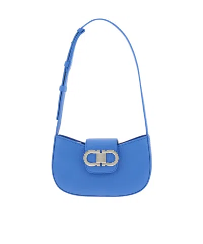 Ferragamo Double Gancini Mini Shoulder Bag In Blue