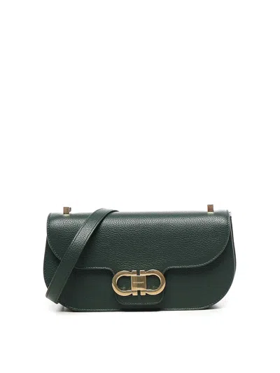 Ferragamo Double Gancini Mini Shoulder Bag In Green
