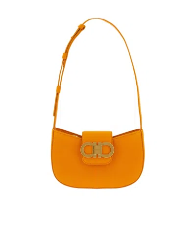Ferragamo Double Gancini Mini Shoulder Bag In Yellow